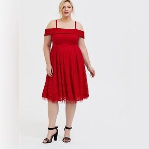 Torrid Plus Size Red Lace Off-Shoulder Skater Mini Dress Sz 20